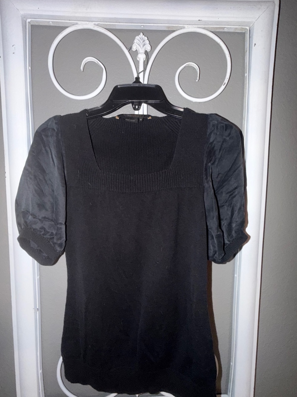 BCBGMaxAzria Black Ribbed Knit Top with Square Neck